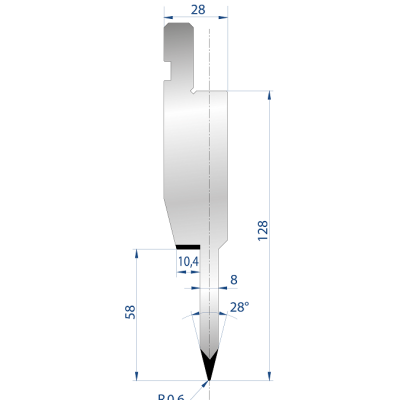 1195: Poinçon à écraser 28° r0.6 h128