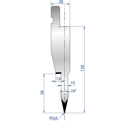 1196: Poinçon à écraser 26° r0.6 h128