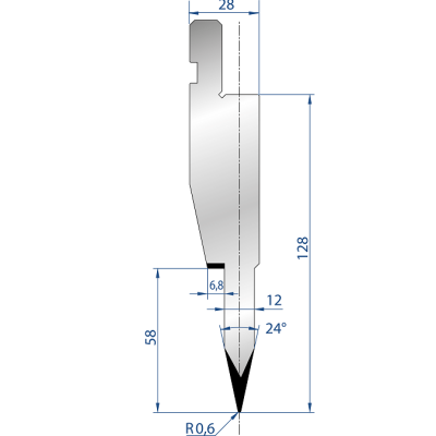 1197: Poinçon à écraser 24° r0.6 h128