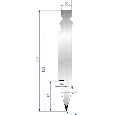 1249: Poinçon à écraser 28° r0.6 h195