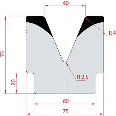 2081: Matrice acier C45 V:40 à 45° H:75