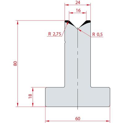 3016: Matrice en T acier C45 V:16 à 88° H:80