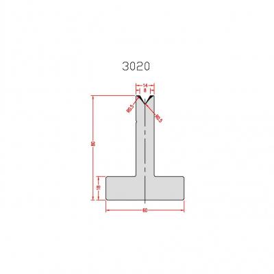 3020: Matrice en T acier C45 V:8 à 60° H:80