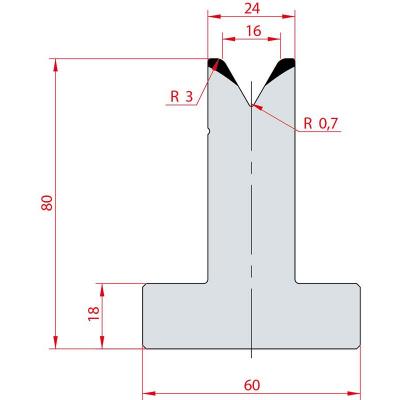 3023: Matrice en T acier C45 V:16 à 60° H:80