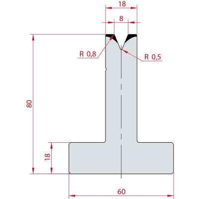 3027: Matrice en T acier C45 V:8 à 45° H:80