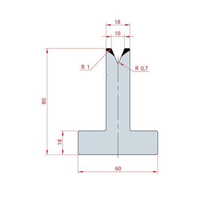 3028: Matrice en T acier C45 V:10 à 45° H:80