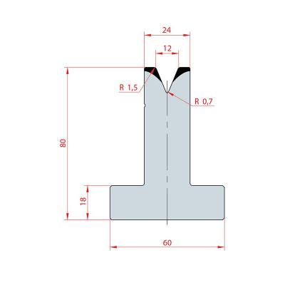 3029: Matrice en T acier C45 V:12 à 45° H:80