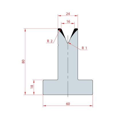 3030: Matrice en T acier C45 V:16 à 45° H:80