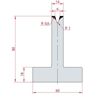 3042: Matrice en T acier C45 V:6 à 30° H:80