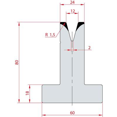 3045: Matrice en T acier C45 V:12 à 30° H:80