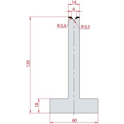 3059: Matrice en T acier C45 V:6 à 60° H:120
