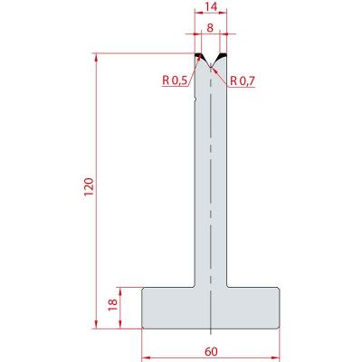 3060: Matrice en T acier C45 V:8 à 60° H:120