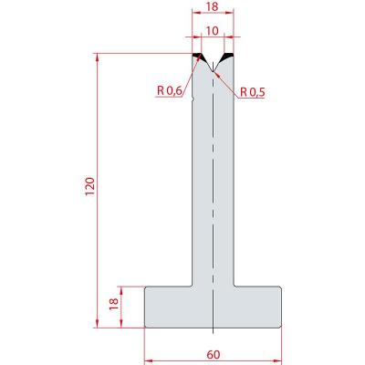 3061: Matrice en T acier C45 V:10 à 60° H:120