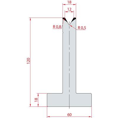 3062: Matrice en T acier C45 V:12 à 60° H:120