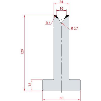 3063: Matrice en T acier C45 V:16 à 60° H:120