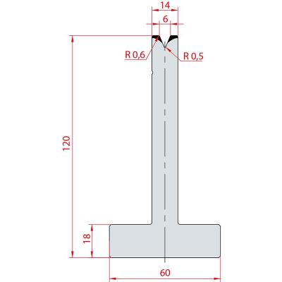 3066: Matrice en T acier C45 V:6 à 45° H:120