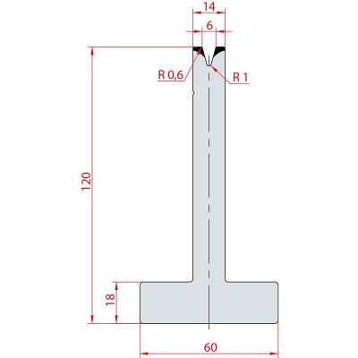 3073: Matrice en T acier C45 V:6 à 30° H:120