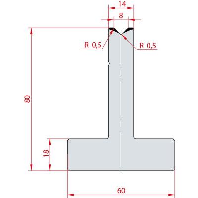 3081: Matrice en T acier C45 V:8 à 88° H:80