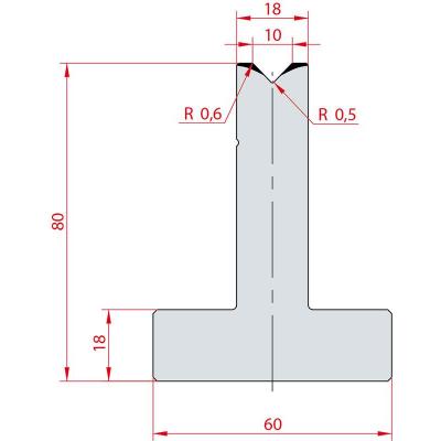 3082: Matrice en T acier C45 V:10 à 88° H:80