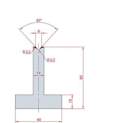 3087: Matrice en T acier C45 V:8 à 85° H:80