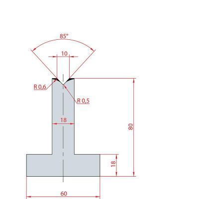3088: Matrice en T acier C45 V:10 à 85° H:80