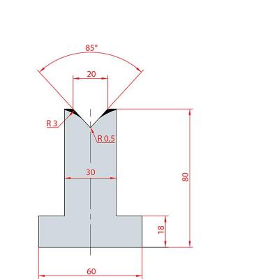 3091: Matrice en T acier C45 V:20 à 85° H:80