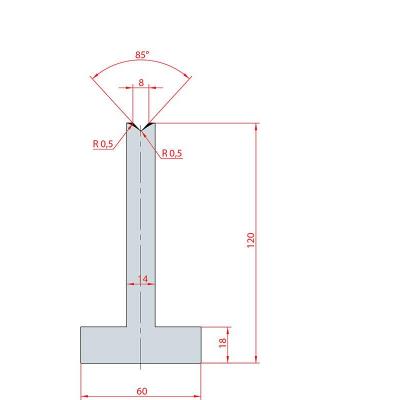 3094: Matrice en T acier C45 V:8 à 85° H:120