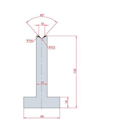 3095: Matrice en T acier C45 V:10 à 85° H:120