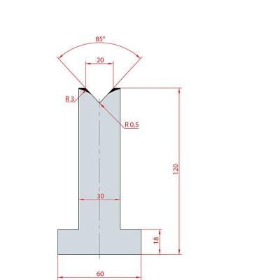 3098: Matrice en T acier C45 V:20 à 85° H:120