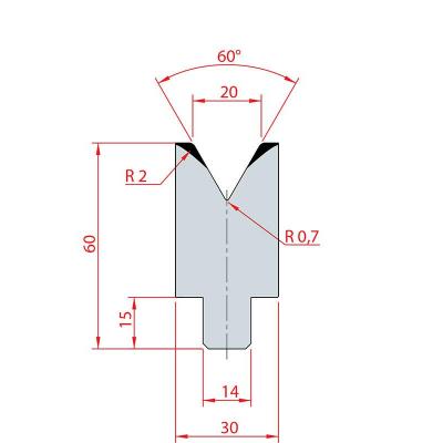 3198: Insert matrice à 60°, hauteur 60 mm, V20