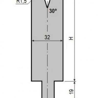 V12-30: matrice V12 à 30°, H90 mm