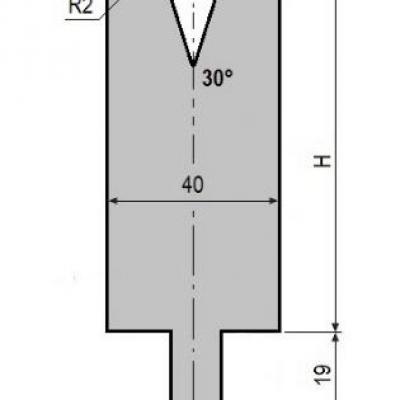 V16-30: matrice V16 à 30°, H90 mm