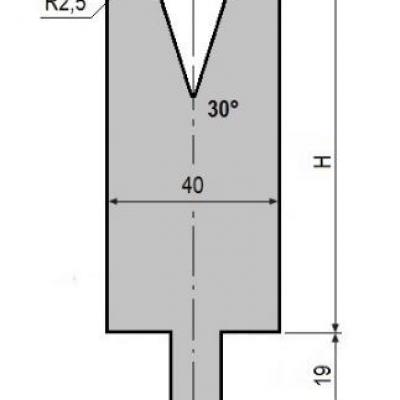 V20-30: matrice V20 à 30°, H90 mm