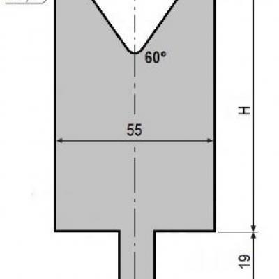 V40-60: matrice V40 à 60°, H90 mm