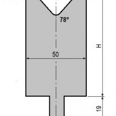 V40-78: matrice V40 à 78°, H90 mm