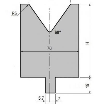 V50-60: matrice V50 à 60°, H90 mm