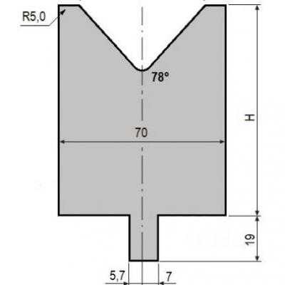 V50-78: matrice V50 à 78°, H90 mm