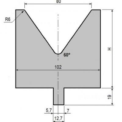 V80-60: matrice V80 à 60°, H90 mm